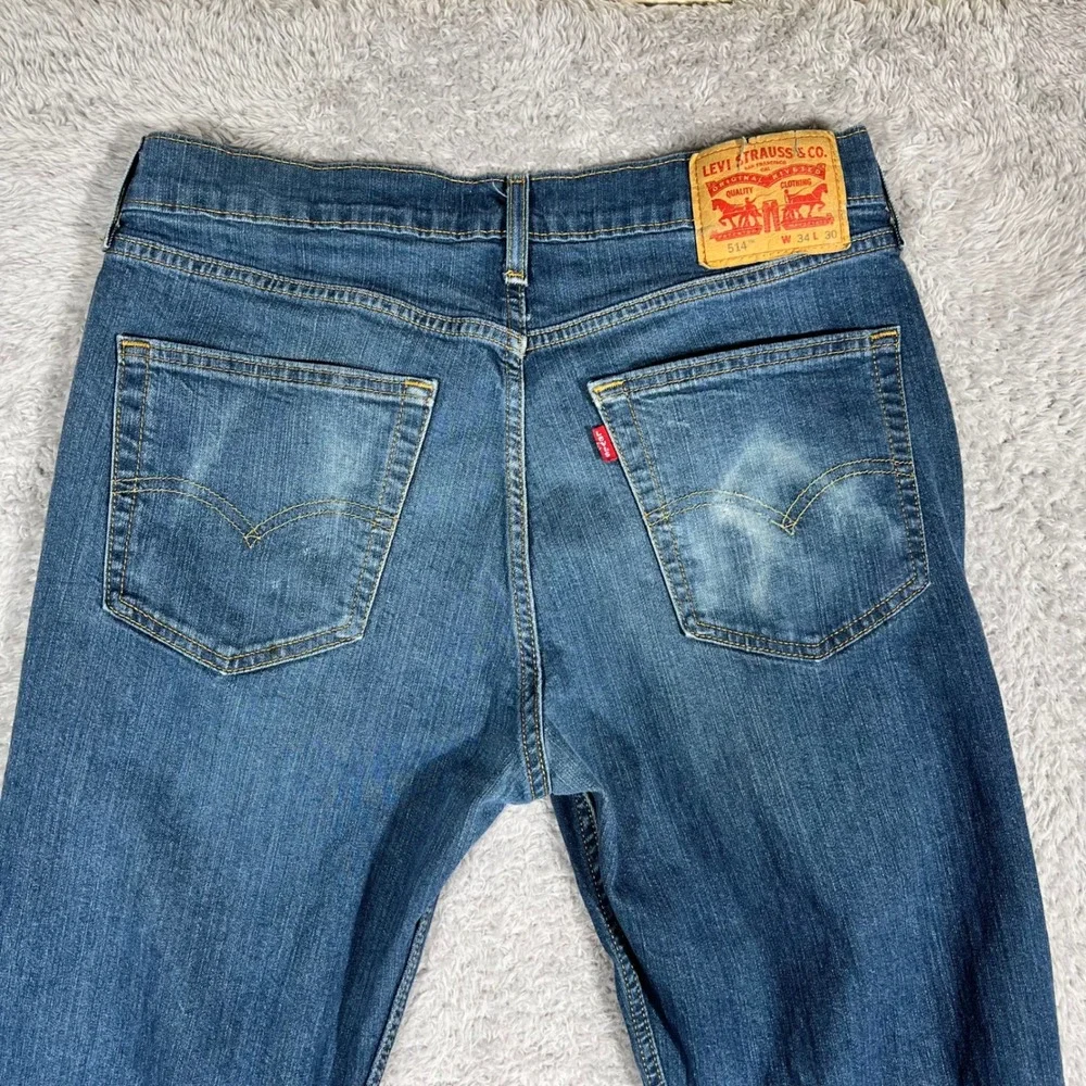 Levis 514 Straight Fit Mens Jeans Blue Medium Wash Denim 34x30 Stretch